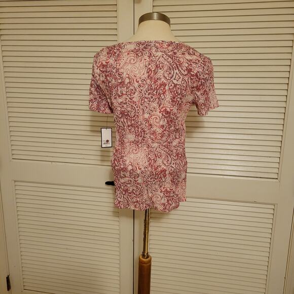 Ruched Paisley Crimped Button Front Blouse Croft & Barrow M Pink Oval Neckline - Picture 4 of 8